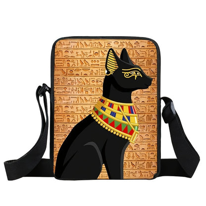 1pc Ancient Egyptian Anubis & Pharaoh Polyester Crossbody Bag, Casual Religious Theme Messenger Shoulder Bag with Zipper Closure, Hand Washable, for Women - Travel Wallet with Phone Holder