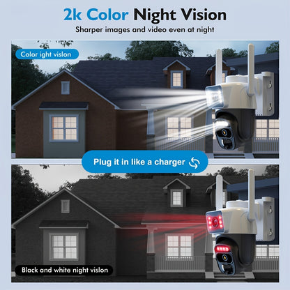 7pcs Hawkray Solar-Powered Wireless Outdoor Security Cameras, 2K HD 360° PTZ, 10X Zoom, Two-Way Audio, Spotlight Siren & PIR Motion Detection, Solar Panel Included, App-Controlled For Home/Office,.