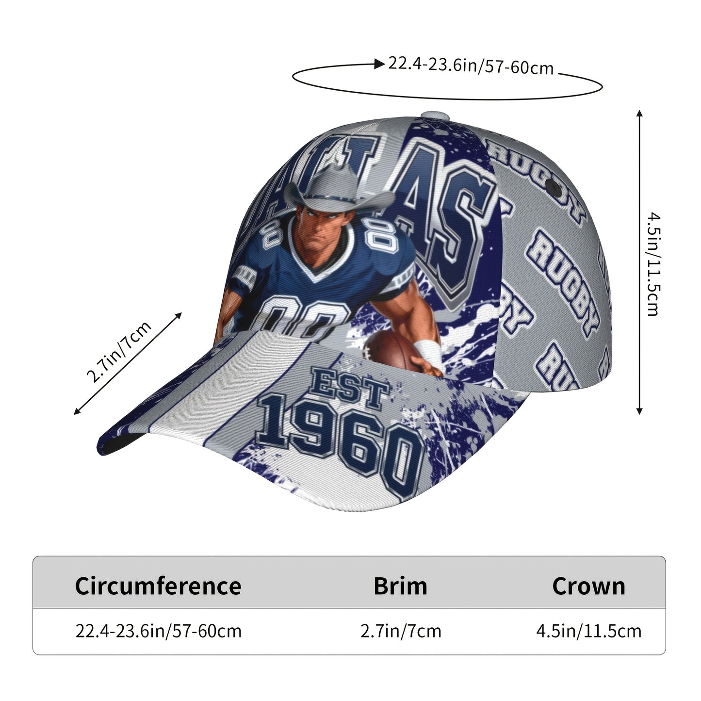 Dallas Cartoon Baseball Cap with an Adjustable Brim, Designed for Everyone, Featuring a Curved Brim, Ideal for Year-Round Use, Perfect for Outdoor Activities And Sun Protection for Enthusiasts