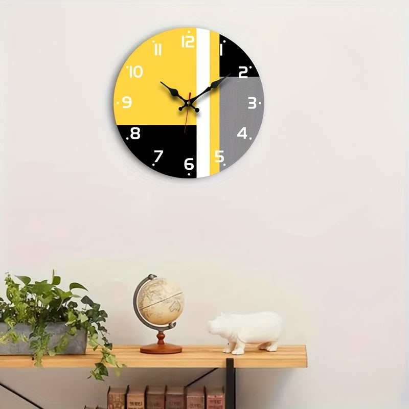 1pc Sleek & Stylish Silent Quartz Wall Clock - Round Wooden Design for Bedroom, Living Room, Office, Kitchen, Bathroom Decor - Battery Operated (AA Battery Not Included)