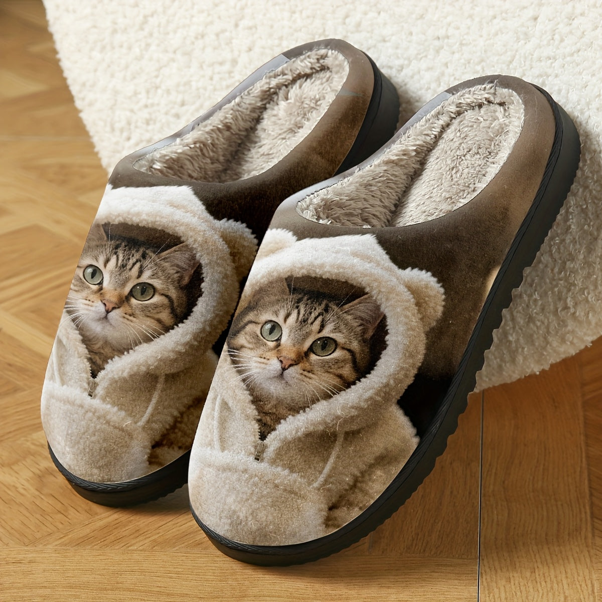 Cozy Cat Print Slip-On Slippers - Soft Fabric, Non-Slip TPR Sole, All-Season Comfort, DIY Print Design, Winter Warmth, Casual Style, Hand Washable, Allseason Slippers|Cozy Slipon Shoes|Fabric Upper Slippers