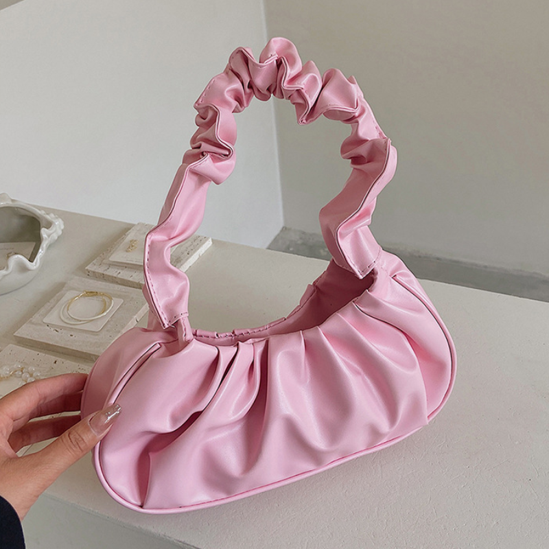 Fashion Pleated Handlebags for Women PU Cloud Bags Leisure Armpit Bag Shopping Shoulder Bags Dumpling Handbag Female Hand Bags