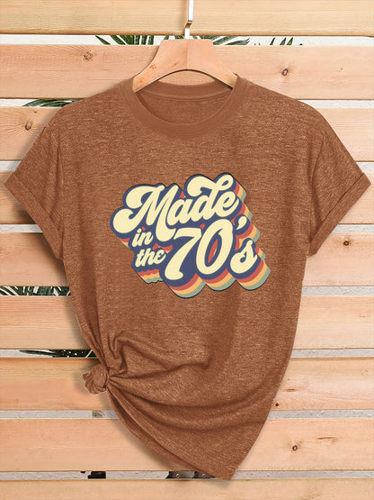 Women'S Vintage 70s Graphic T-Shirt - Retro "Made in the 70s" Print with Rainbow Lettering & 70s Icons, Loose Fit Casual Tee for Gym, Casual Attire & 70s Themed Parties - Soft Breathable Round Neck Summer Top, Local Warehouse