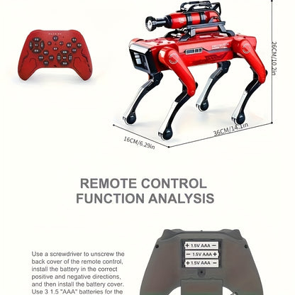 AI Voice-Interactive Robot DogIt Is A Red Fire-fighting Style Robot Dog with An Attractive Appearance And High Quality. It Supports Dual Control Via Remote Control And Mobile APP, Comes with Intelligent Patrolling And Functio