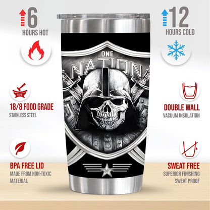 1pc 20oz One Nation Skull Tumbler, Double Wall Vacuum Insulated Travel Mug, Spill Proof Lid, Perfect Gift for Dad, Mom, Ideal for Christmas, Thanksgiving, Valentine's, Mother's, Father's Day, Gift for birthday, Coffee Cup