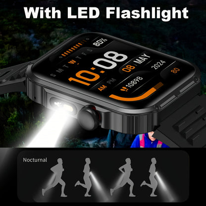 Wireless Calling Smartwatch, 2.02-inch 240P Resolution, Life, Wireless 5.3 Calls, Message Real-Time Alerts, Sedentary, Drinking Water, Alarm Clock Reminder, Accurate Exercise Data Recording, Built-in Flashlight, Multi-mode Co