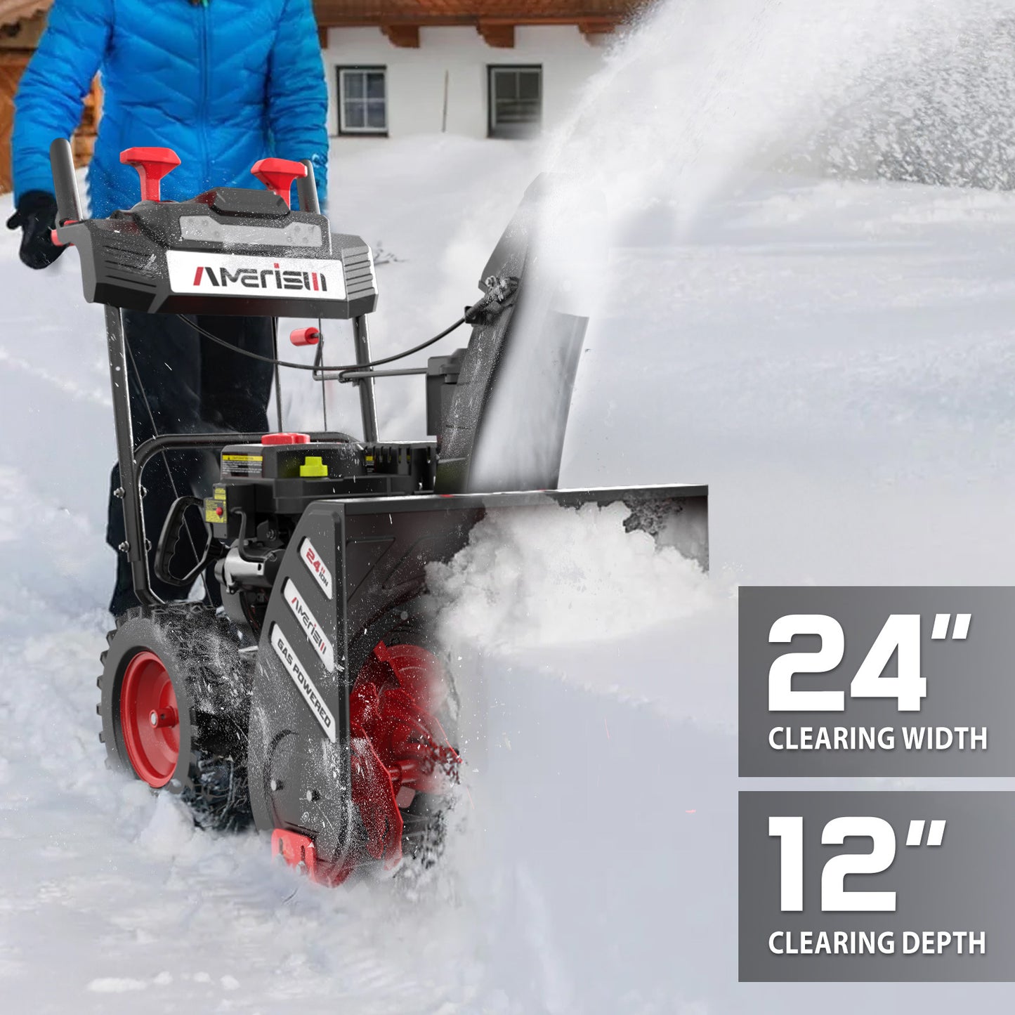 24-Inch 7.0HP Two-Stage Snow Blower Gas Powered with Electric Start, Self-Propelled Drive, LED Headlight, 13" Snow Tires, Black Friday Sale