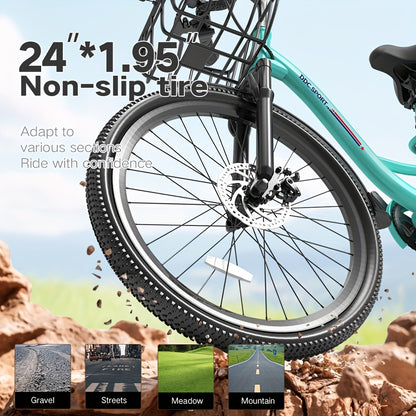 350-500w Powerful Motor, 20-26MPH Commut Erelectric Bike, LCD Display, 7 Speed Shift Adult Electric Bicycle, 36V 10.4A Lithium Battery, 24-inch Wheels, Aluminum Alloy Body, Front Fork Shock Absorber, Headlights, Night Driving