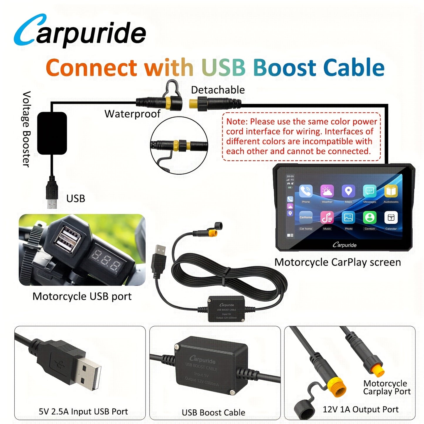 Carpuride W702 Wireless Carplay & Android Auto Screen for Motorcycle, 7 Inch IPS Touch Screen, Dual B-T, Built-in EQ, Car GPS, Voice Control, Siri, G00gle Assistant, IP67 Waterproofing, Navigation GPS, Easy to Install,