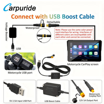 Carpuride W702 Wireless Carplay & Android Auto Screen for Motorcycle, 7 Inch IPS Touch Screen, Dual B-T, Built-in EQ, Car GPS, Voice Control, Siri, G00gle Assistant, IP67 Waterproofing, Navigation GPS, Easy to Install,