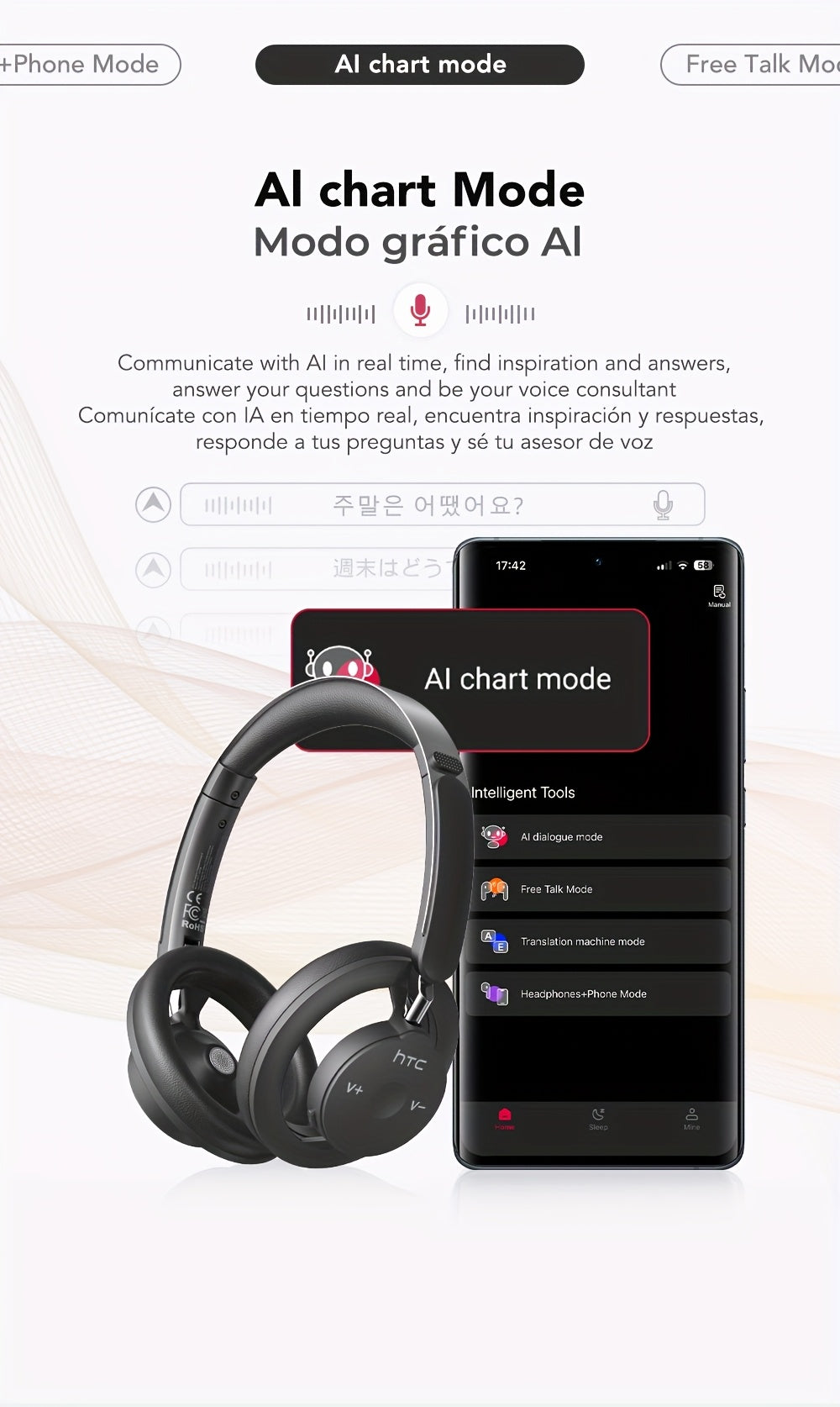 1pc HTC HP06 OWS Translation Headset: Real-Time Face-to-Face Translation in 135 Languages, Wireless Wireless Headphones with Call Noise Cancelling, Long-Lasting Battery, Lightweight Over-Ear design for Gaming, Travel, Busines
