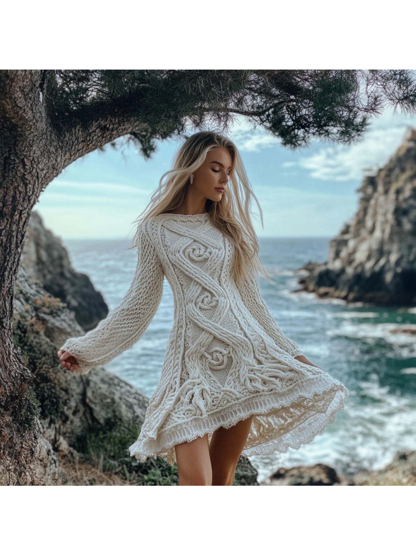 Plus Size - Autumn and Winter New Dress | Casual Versatile Temperament Fashion Slim Retro Fried Dough Twists Long Sleeve Women'S Wear, Midi Length, Slight Stretch Fabric, Lapel Collar, Weekend Casual Style.
