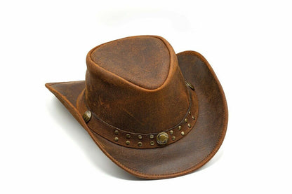 Men and Women Brown Genuine Leather Cowboy Western Hat – Classic Western Hat for Outdoor Adventures, Rodeo, Ranch, Country, Hiking, Travel, Festivals, Camping, Road Trips, Horse Riding, Costume, Halloween Parties – Stylis