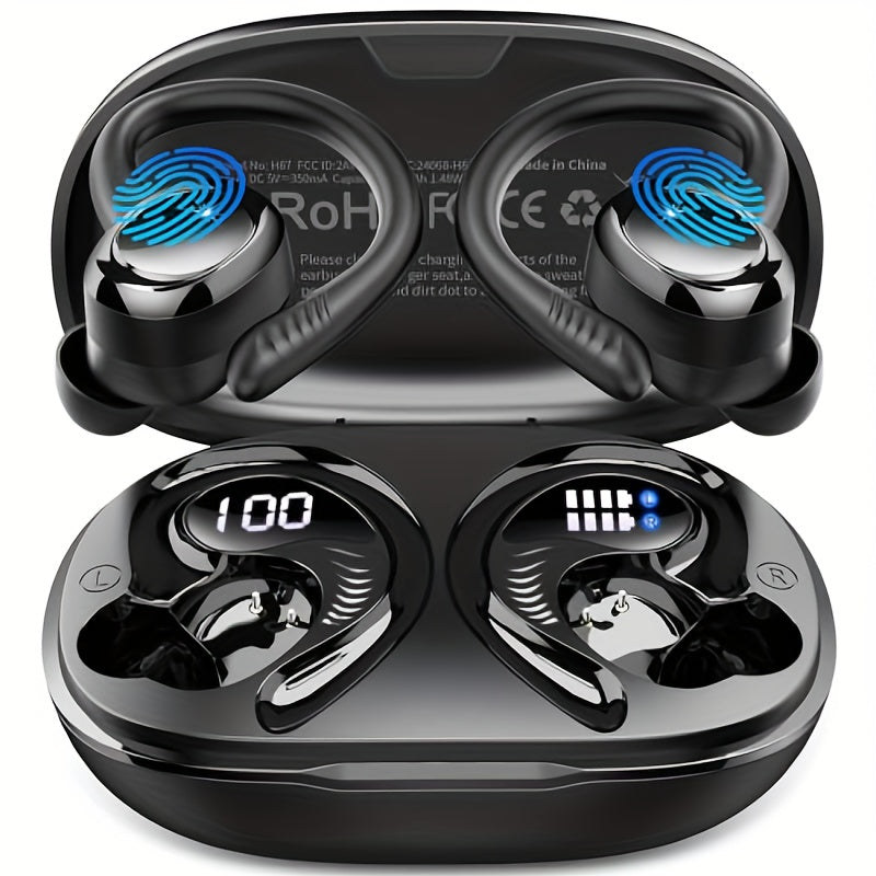 q38 Wireless Earbuds Sports Earbuds, 2024 Wireless 5.3 Earbuds 3D High Fidelity Stereo Headworn Earbuds, 48 Hour Earloop Earbuds with Noise Reduction Microphone, Suitable for Exercise/Running/Gym