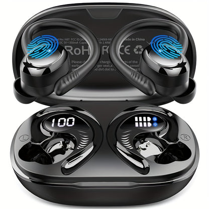 q38 Wireless Earbuds Sports Earbuds, 2024 Wireless 5.3 Earbuds 3D High Fidelity Stereo Headworn Earbuds, 48 Hour Earloop Earbuds with Noise Reduction Microphone, Suitable for Exercise/Running/Gym