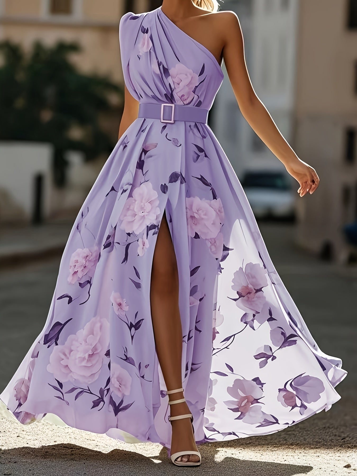 Plus Size, HERTALK Women's Off-Shoulder Digital Print Sleeveless Tank Dress with Belt Long Dress