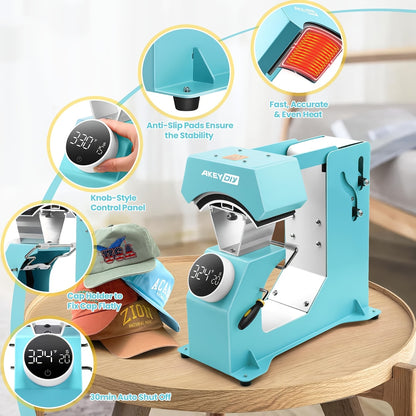 15x15 Inch 5-in-1 Set Heat Press Machine for Everything Transfers, Swing Away Press Machine for T Shirt, Bags, Pillows, Plates(6" And 8"), Tumblers, Mugs, Cups, Hats And Caps(5.5"x3") - Hat Heat Press - 3in 1 Can Only Press H