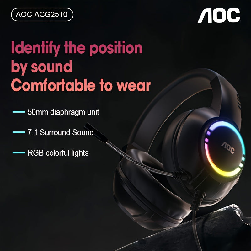 AOC Surround Bass Headphones with LED Lights, Jack, Volume Control, Condenser Mic, Tangle-Free Design, Compatible with PS5, PS4, Xbox One Controllers & Mobile Devices, Like Switch - Open-back Earcups, Black Plastic Material