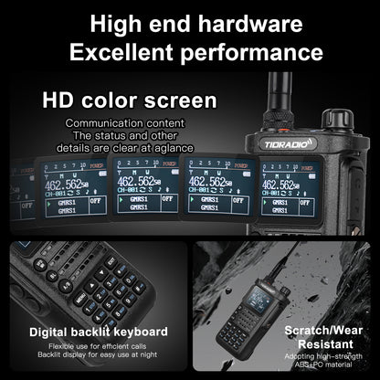 TIDRADIO TD-H8 2nd Gen 10W High-Power Handheld Two-Way Radio - 2500mAh Long-Lasting Battery, UHF Frequency 136-174MHz, 5000 Channels with Repeater List, FM Radio & Compatible, -Powered for Ham/GMRS/Radio Use, Durable Walkie T