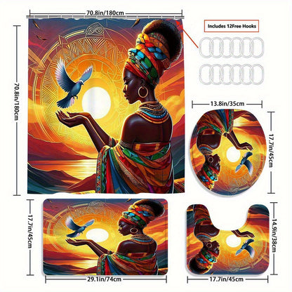 African Shower Curtain Set with 12 Hooks - Vibrant Ethnic-Inspired Design,Ideal for Holiday Gifts, Polyester Material, African Bathroom Set|Decorative Bath Set|Detailed Craftsmanship, Bath