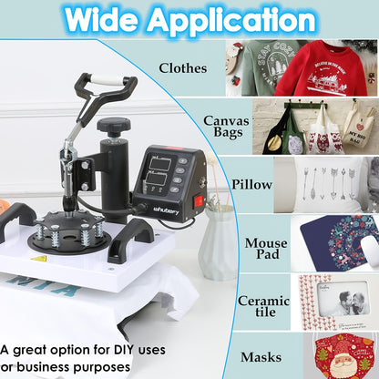 Valentines Day Gifts Heat Press Machine for Shirts 12"x10" Sublimation Shirt Heat Press Machines, 360 Degree Swing Away Sublimation Transfer Printer Fast Heat-up, Digital Precise Temperature Control, High-Security HTV Vinyl H
