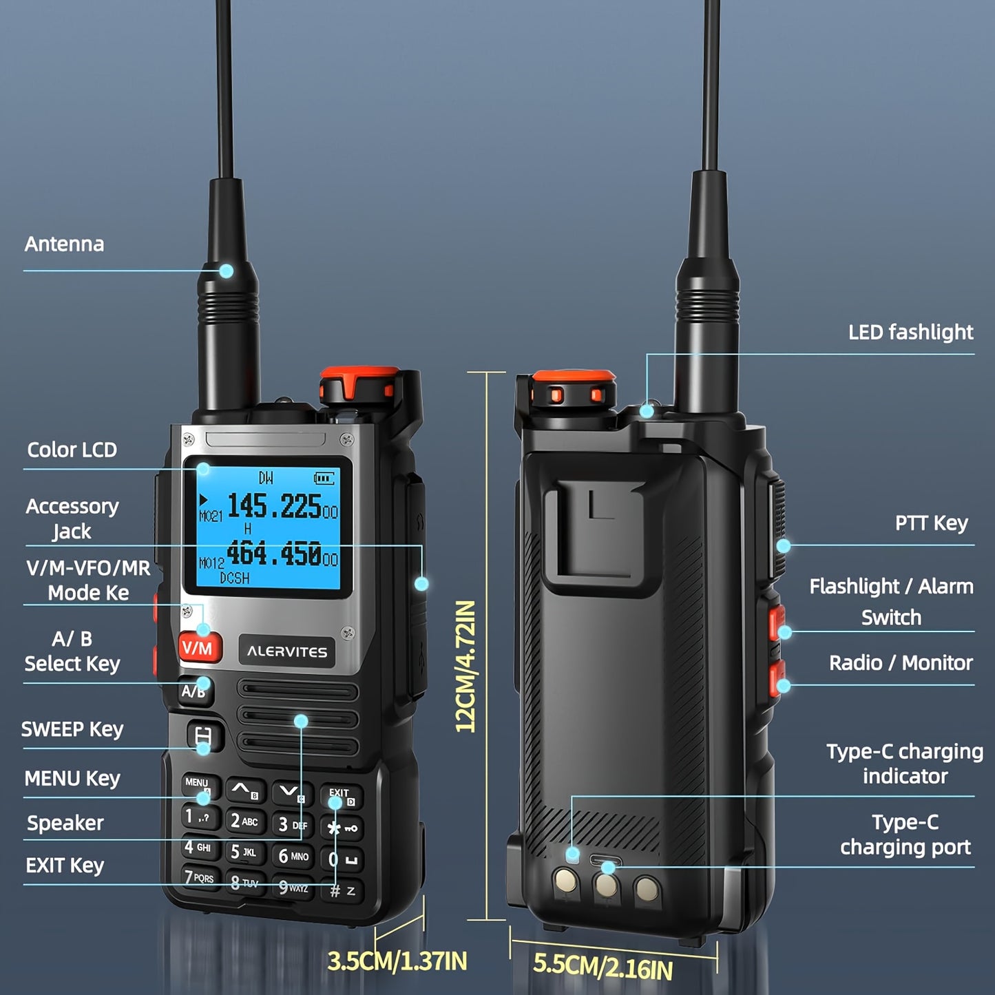 2pcs Alervites AT-K61 Two-Way Radio Transceiver Handheld Walkie-Talkie for Outdoor, Hiking, Camping, Emergency Communication, Compact Design, Durable Construction, Highquality Audio, Handheld Radio, Hiking Enthusiasts, Campin