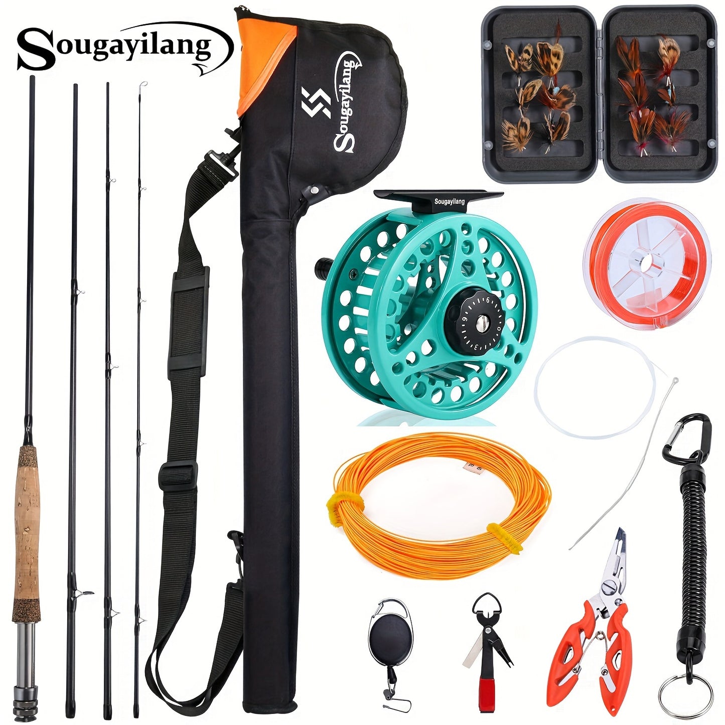 Sougayilang Ultimate Fly Fishing Kit - 4-Section Rod, 5/6 Reel, Line & Accessories for Freshwater Streams - Ideal for Beginners & Experienced Anglers - Perfect Gift for Fishing Enthusiasts