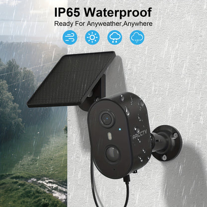 4MP Outdoor Security Camera With Solar Panel, Battery, Wireless Surveillance Camera, PIR Motion Detection And Alarm, Colour Night Vision, SD/Cloud Storage, Alexa Supported, 2-Way Audio, Black, 2.4G/5G WIFI