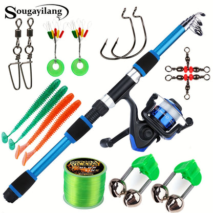 Sougayilang Fishing Rod Combo Set, 1.8m Telescopic Sea Fishing Pole With Reel, Line, Lures & Accessories For Beginners