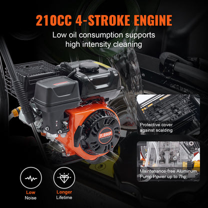 VEVOR Gas Pressure Washer, 3400 PSI 2.6 GPM, Gas Powered Pressure Washer with Aluminum Pump, Spray Gun and Extension Wand, 5 Quick Connect Nozzles, for Cleaning Cars, Homes, Driveways, Patios