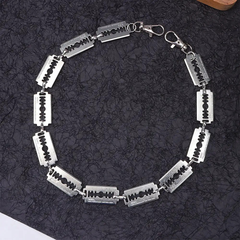 Stainless Steel Adjustable Punk Gothic Waist Chain with Metal Blade Zipper - Edgy Unisex Body Jewelry for Men & Women, Hip Hop Street Style Festival Accessory, Halloween & Christmas Gift, Durable Chain for Concerts, Parties,