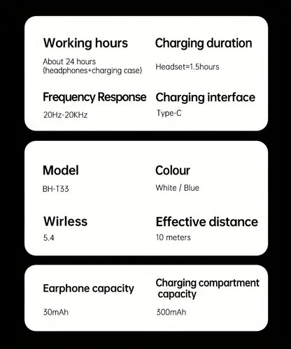 Acer OHR548 Wireless Headphones with 52dB Deep Sea Noise Reduction, In-Ear Design, Wireless 5, 4, Heavy Bass, No Sound Leakage, SSVP Extreme Digital Enhancement, Type-C Charging Case, Ultra-Long Standby, Touch Control, for Sm
