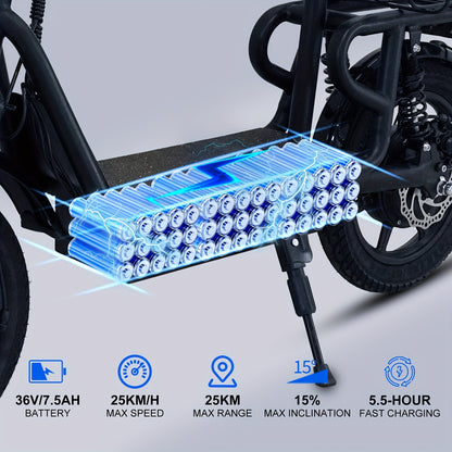 Folding Electric Scooter - 350W Motor, Portable Electric Scooter for Urban Use, 6AH/7.5AH Lithium Batteries, 25km Range & 25km/h Top Speed, 12"/14" Inflatable Tires, Front/Rear Disc Brakes+ Rear E-Brake, 264.55LB Max Load, Su