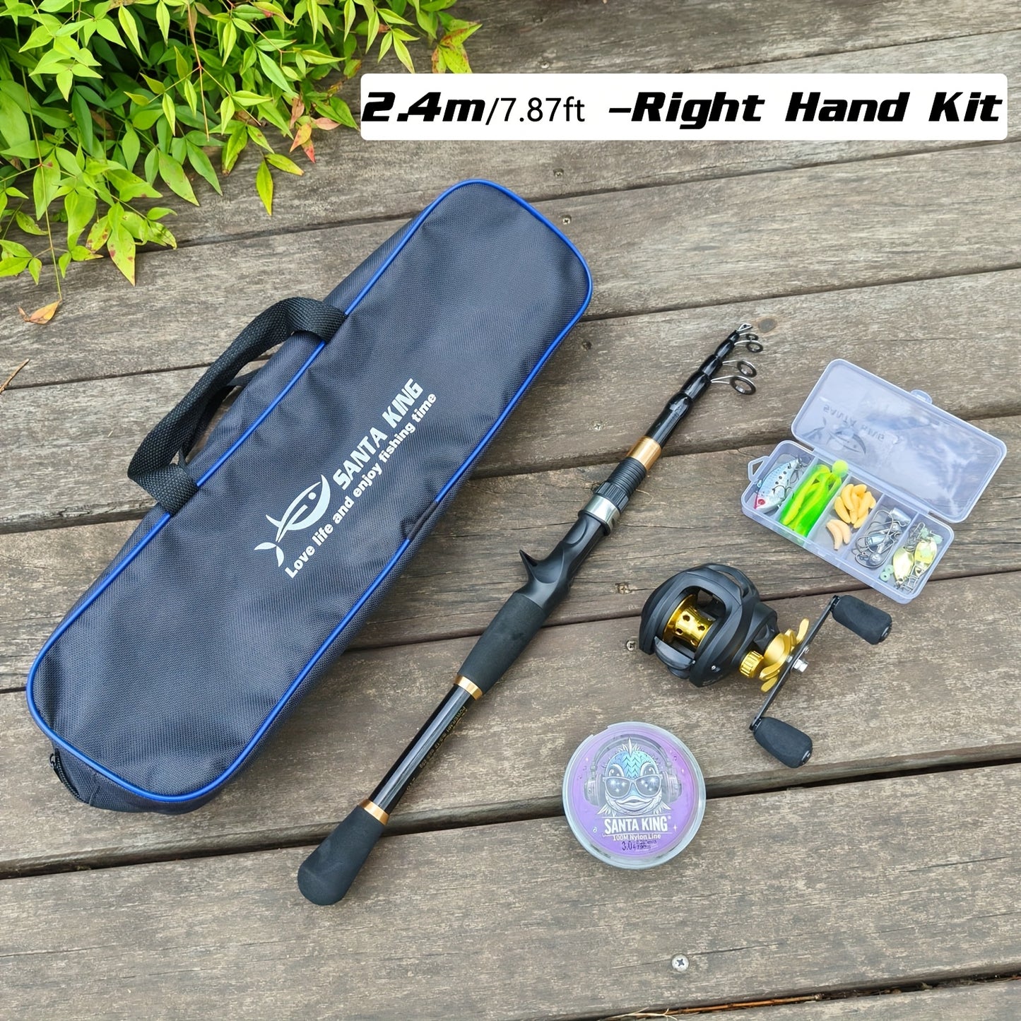 Portable Fishing Rod Kit- Casting Telescopic Fishing Rod, Metal Spool 7.2:1 Speed Ratio Baitcasting Reel, Fishing Tackle Bag, 3937.01inch Green Nylon Line, A Box Of Lure Hooks Accessories. Suitable for Outdoor Fishing Freshwa