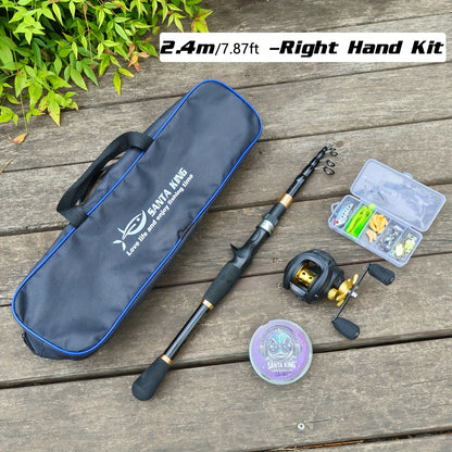 Portable Fishing Rod Kit- Casting Telescopic Fishing Rod, Metal Spool 7.2:1 Speed Ratio Baitcasting Reel, Fishing Tackle Bag, 3937.01inch Green Nylon Line, A Box Of Lure Hooks Accessories. Suitable for Outdoor Fishing Freshwa