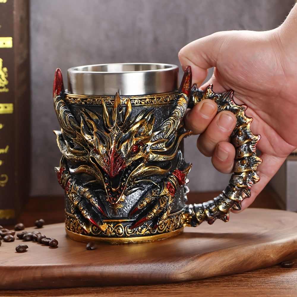 [Dragon Steel Mug] 1pc Dragon-Shaped Stainless Steel Mug with Monster Theme Round Stripe Pattern - Insulated, Reusable, Hand-Wash Only - Ideal for Halloween, Christmas, Easter, Thanksgiving, Father'S Day - Perfect Birthday Gi