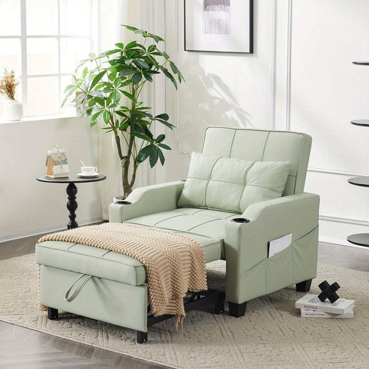 LEADZM 3-in-1 Modern Sleeper Sofa Single Sofa Bed Convertible Sofa Sleeper with Lumber Pillow & Cup Holders for Living Room