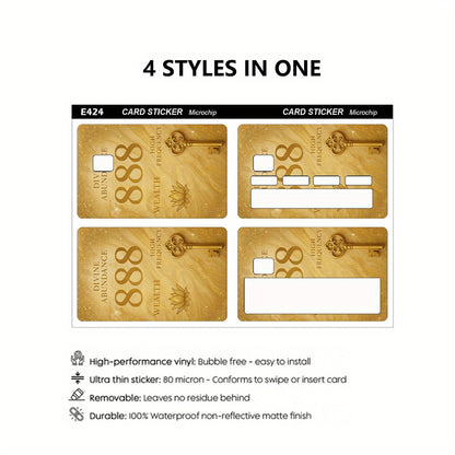 Golden 888 Pattern Sticker Set, Durable Privacy Stickers, Available in 1/2/4pcs Sets, Made of PVC Material, Suitable for Credit Cards, Transit Cards, Debit Cards, And More, Protects Bank Cards, Scratch-Resistant, Removable Se