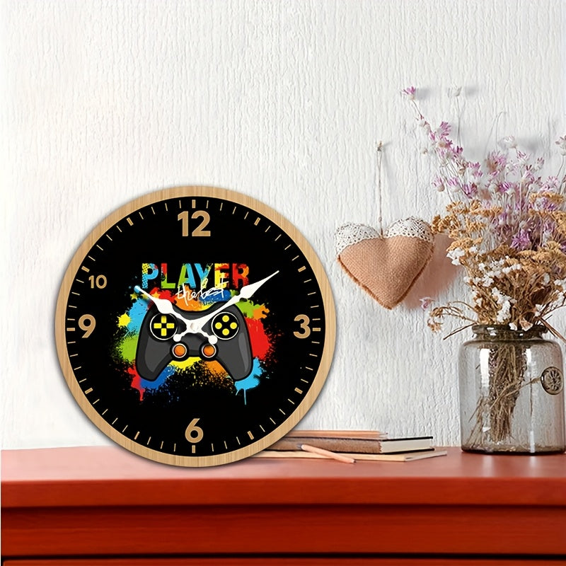 1pc Round Clock, Minimalist Game Console Creative Wall Clock, Silent Quartz Wooden Round Clock, Suitable for Bedroom Living Room Office Kitchen Bathroom, Battery Powered (Batteries Not Included)
