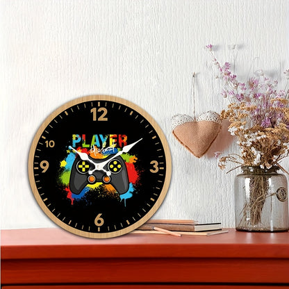 1pc Round Clock, Minimalist Game Console Creative Wall Clock, Silent Quartz Wooden Round Clock, Suitable for Bedroom Living Room Office Kitchen Bathroom, Battery Powered (Batteries Not Included)