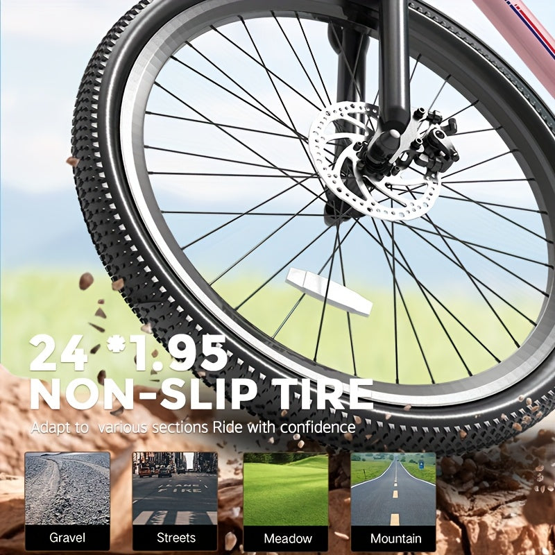 Sakura Pink Electric Bike for Adults, 500W Motor 7-Speed Commuter Ebike with 36V/10.4Ah Removable Battery, 20 MPH & 25-40 Miles Range, 24 Inch Electric Bike, Beach Cruiser Ebike for Women, Students & Commuters, Electric Bike