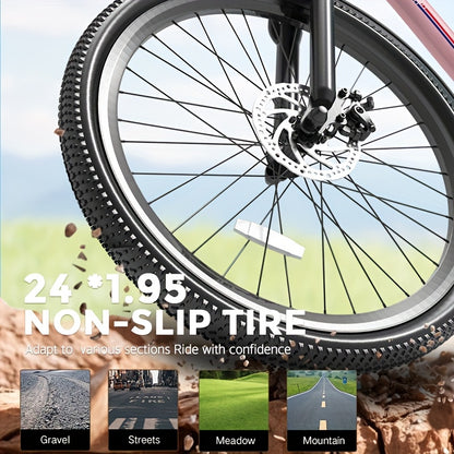 Sakura Pink Electric Bike for Adults, 500W Motor 7-Speed Commuter Ebike with 36V/10.4Ah Removable Battery, 20 MPH & 25-40 Miles Range, 24 Inch Electric Bike, Beach Cruiser Ebike for Women, Students & Commuters, Electric Bike