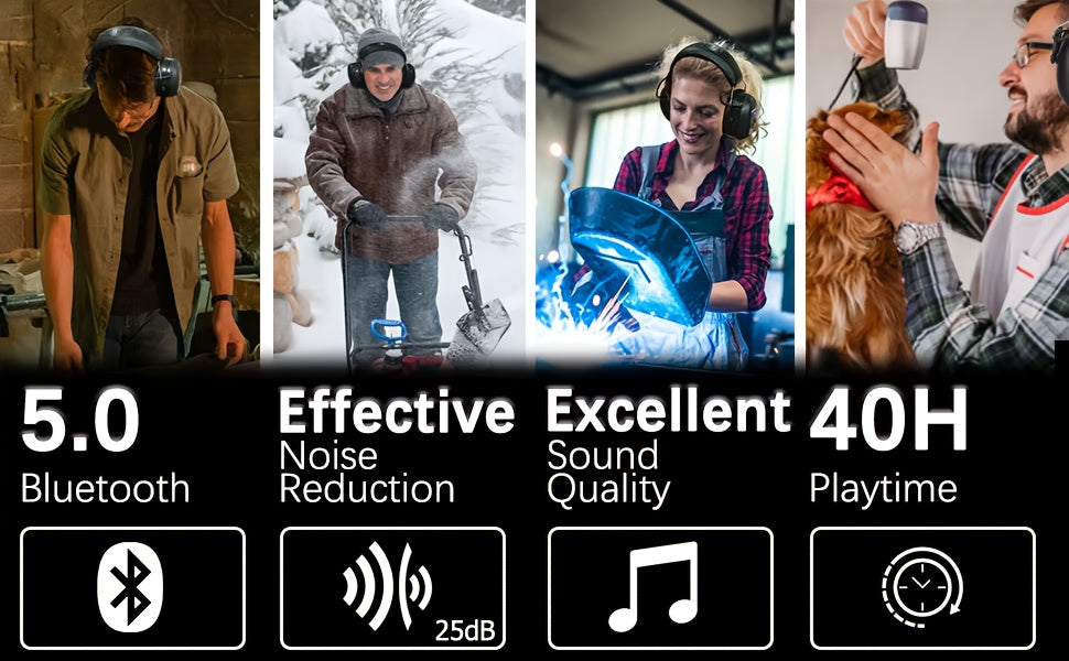 ZOHAN Wireless Electronic Noise Cancelling Headphones, Outdoor Sports 5.0 Wireless Earmuffs, Music, Charging, Suitable For Studying, Mowing, Shooting, Silent Safety Hearing Protection Headphones, Foldable Noise Cancelling Ear