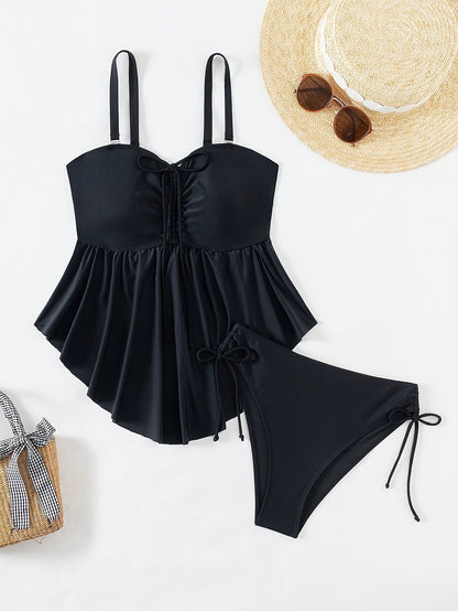 Tummy Cover-Up Tankini Set - Women's Solid Color for Summer Vacation