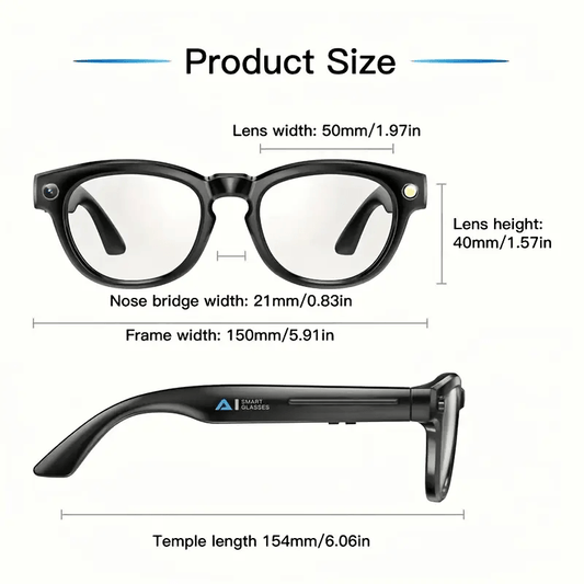 A New Hit - AI Smart Glasses with Touch And AI Chat Support. AI Intelligence, 800W HD, And Image Stabilization. Real-time Translation. Dual Microphones with Blue Light Protection And Noise Reduction. 4K HD Recording And Wirel