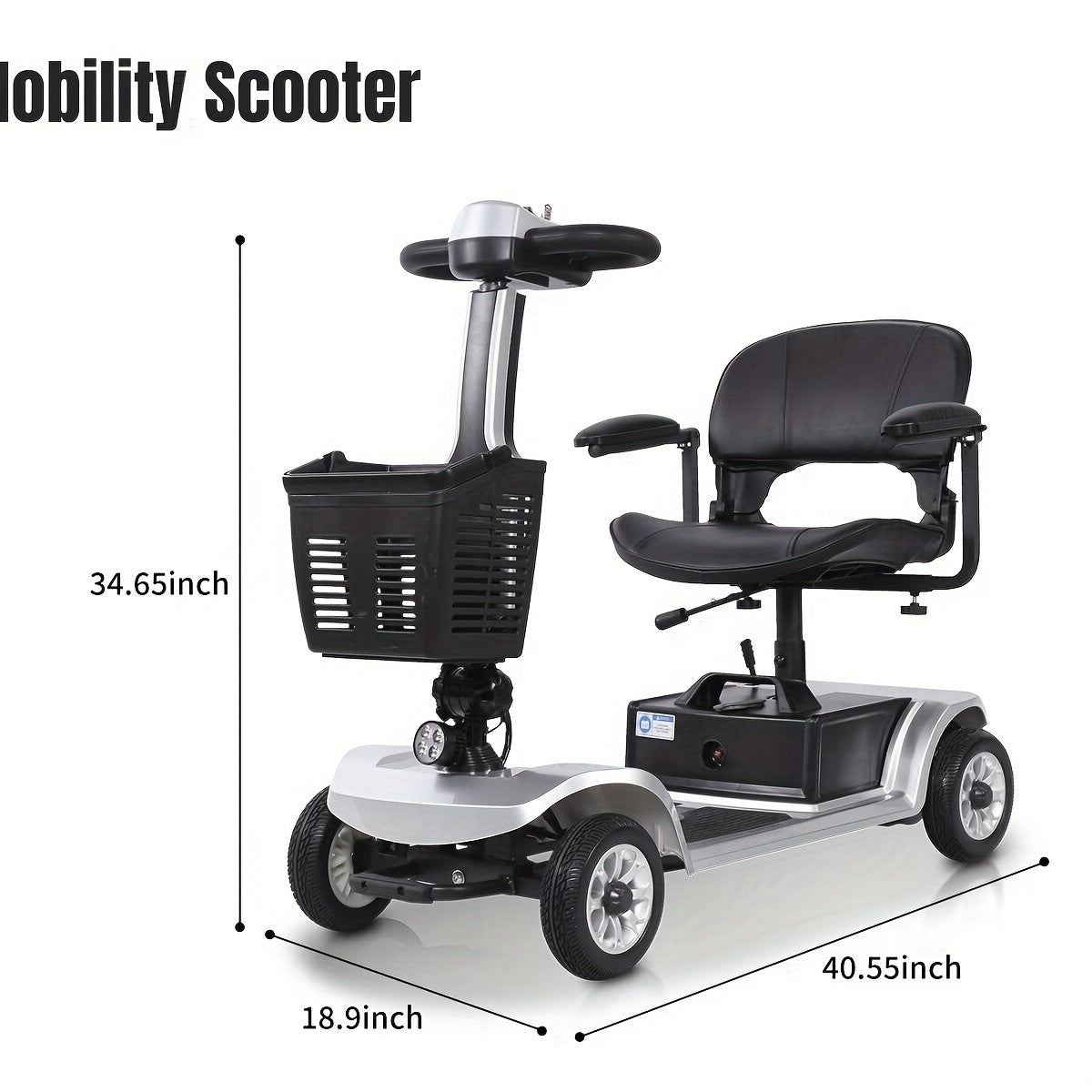 4-wheel Electric Mobility Scooter, Designed for Seniors And Individuals with Disabilities, 250W Motor, 12AH 3.73 Mph Top Speed, 12.4-mile Range, 360° Rotating Seat, LED Headlights, Detachable Battery And Basket, Foldable Des