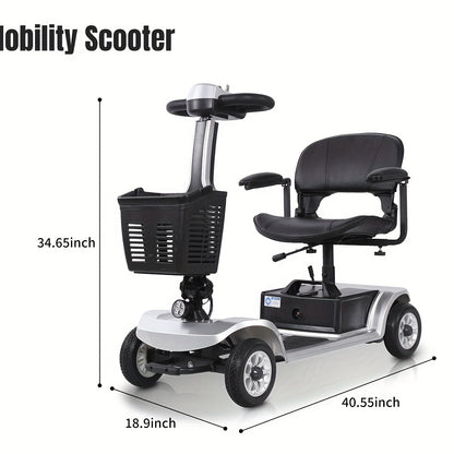 4-wheel Electric Mobility Scooter, Designed for Seniors And Individuals with Disabilities, 250W Motor, 12AH 3.73 Mph Top Speed, 12.4-mile Range, 360° Rotating Seat, LED Headlights, Detachable Battery And Basket, Foldable Des