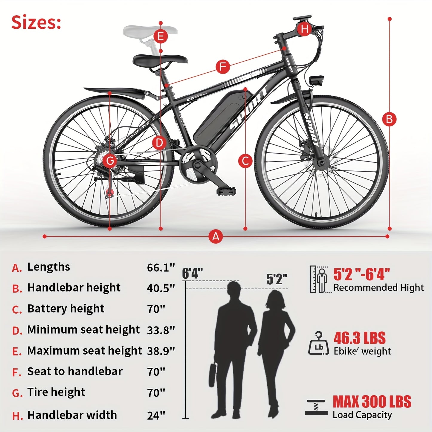 Mountain Electric Bicycle, Battery Can Be Sold Separately, 500W (peak 740W) Silent Motor, 26 Inch Tires, Power Brake, Alloy Frame, 20MPH, Additional Mudguard, Equipped With Front Plug And Lighting System
