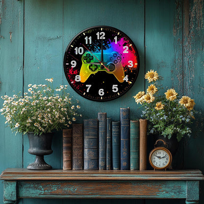 Non-Electric 2D Retro Game Theme Wooden Round Wall Clock, Farmhouse Style Home Decor for Kitchen, Bedroom & Office, Silent Operation, Battery Not Included, Halloween and Christmas Gift, 9.8x9.8 Inches, Holiday Gift, Bedroom D