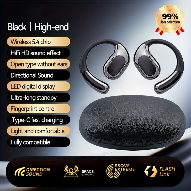 2025 new TWS wireless earphones, long battery life, large capacity charging box, smart digital display, ergonomic ear hook design, suitable for study/phone/business/music/driving/cycling, multi-device compatible with mobile p